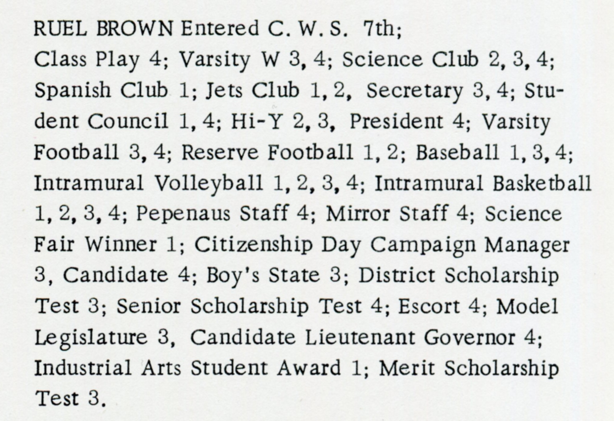 Ruel Brown 1961 Yearbook